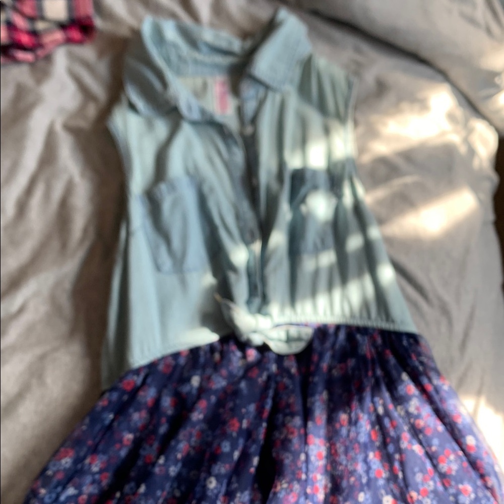 Kids Sleeveless Denim Top with Floral Skirt